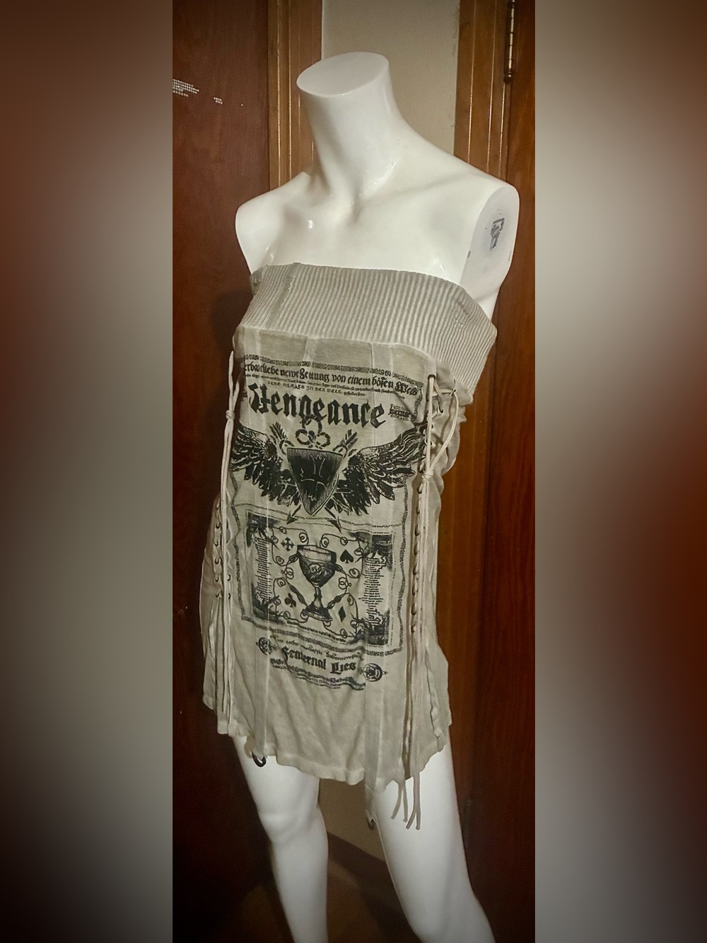 Salvage Edgy Tan w/ Sparkly Black Graphics Tunic Tube Top / Mini Dress - Size M - Picture 7 of 8